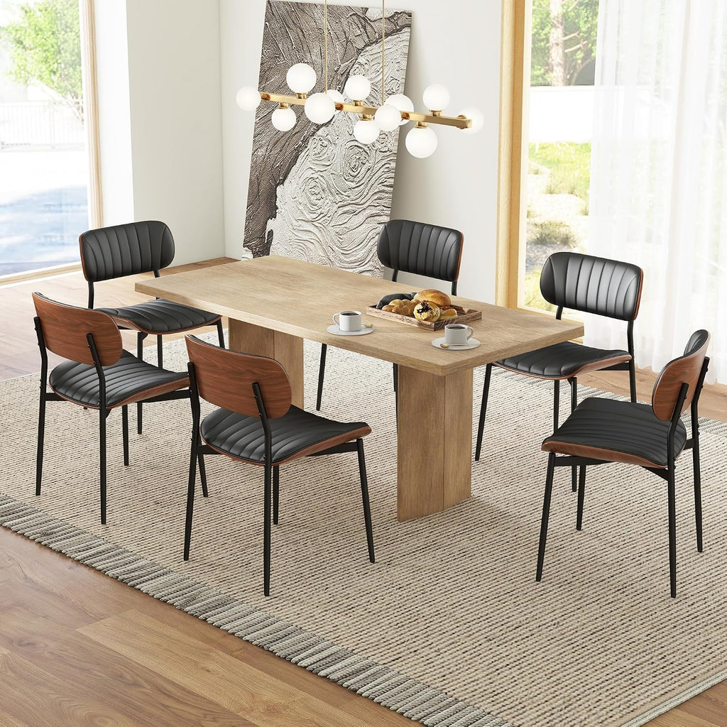 HENGJIANYI Bentwood Dining Chairs Set of 2, Modern PU Leather Dining Room Chairs with Metal Legs, Mid Century Upholstered Kitchen Chairs with Curved Back and Seat, Black