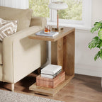 Tribesigns C-Shaped Side Table for Couch, 2-Tier C Table with Sturdy Pedestal, Industrial Sofa End Table for Living Room, Bedroom (Brown)