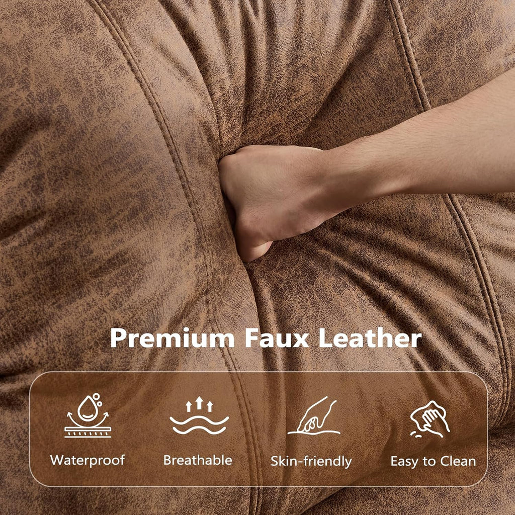 HAOMARKETS 3-Piece Power Reclining Sofa Set with Rivets, Included Electric Massage Recliners, Loveseat Couch with Console and 3-Seater Recliner Sofa, Faux Leather Living Room Furniture Set, Brown