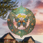 Personalized Butterfly Wind Spinner 3D Stainless Steel, Butterfly Garden Spinner Hanging Outdoor Decor, Wind Spinners Outdoor, Custom Gift for Grandmother, Mom, Wife
