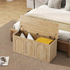 40''W 15''D Foot End of Bed Hidden Storage Bench with Lift Top Storage and Seating, Shoe Trunk Chest Bench Seat for Bedroom, Living Room, Entryway, Hallway, Under Window-Natural