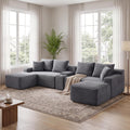 ERYE 127" U-Shaped Cloud Sectional Couch Oversized Modular Compressed Sectional Sofa with Ottoman Chaise Lounges & Console, Plush Corduroy Symmetrical Sofa, Grey