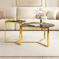 31.5" Gold Round Nesting Coffee Table Set of 2, Modern Tempered Glass Cocktail Tables with Sturdy Metal Frame, Glam Accent Side Tables for Living Room, Black