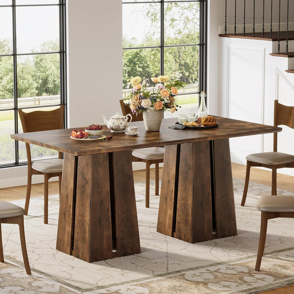 LITTLE TREE Wooden Square Dining Table 4 Sets, 31.5" Farmhouse Kitchen Table with Heavy-Duty Pedestal Base, Dinner Furniture for Dining Room, Living Room, Kitchen (1, Rustic Brown)
