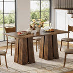 LITTLE TREE Wooden Square Dining Table 4 Sets, 31.5" Farmhouse Kitchen Table with Heavy-Duty Pedestal Base, Dinner Furniture for Dining Room, Living Room, Kitchen (1, Rustic Brown)