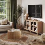Nathan James Mason Modern Farmhouse Storage Cabinet, Free Standing Accent Sideboard Buffet, Cabinet with Glass Doors and Adjustable Shelf, Clear Glass/Raw Oak