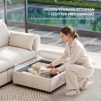 Ihanherry 117" Oversized Modular Sectional Sofa, Modern L Shaped Cloud Couch with Storage Ottoman, 4-Seat Comfy Chenille Deep Seat Sofa with 2 Pillows for Living Room, Beige