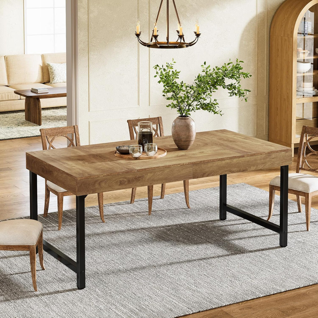 Tribesigns Farmhouse Dining Table for 4-6 People, 55 Inches Industrial Rectangular Kitchen Dinner Table with Heavy-Duty Metal Legs for Home, Dining Room, Small Space, Rustic Brown