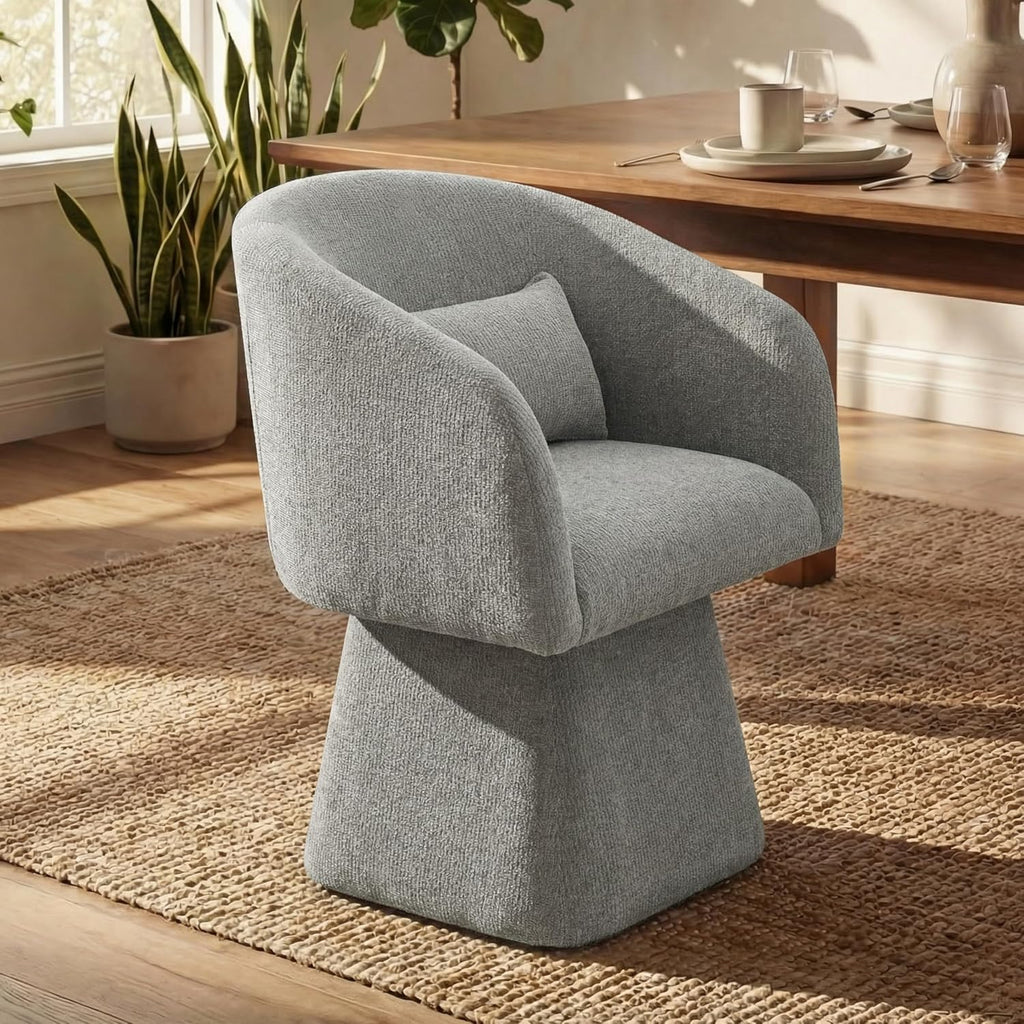 VKNOW Upholstered Swivel Dining Chairs Set of 1, Modern Dining Room Chairs with Barrel Back, Accent Arm Chair with Pillow for Dining Room, Living Room, Bedroom, Vanity, Gray