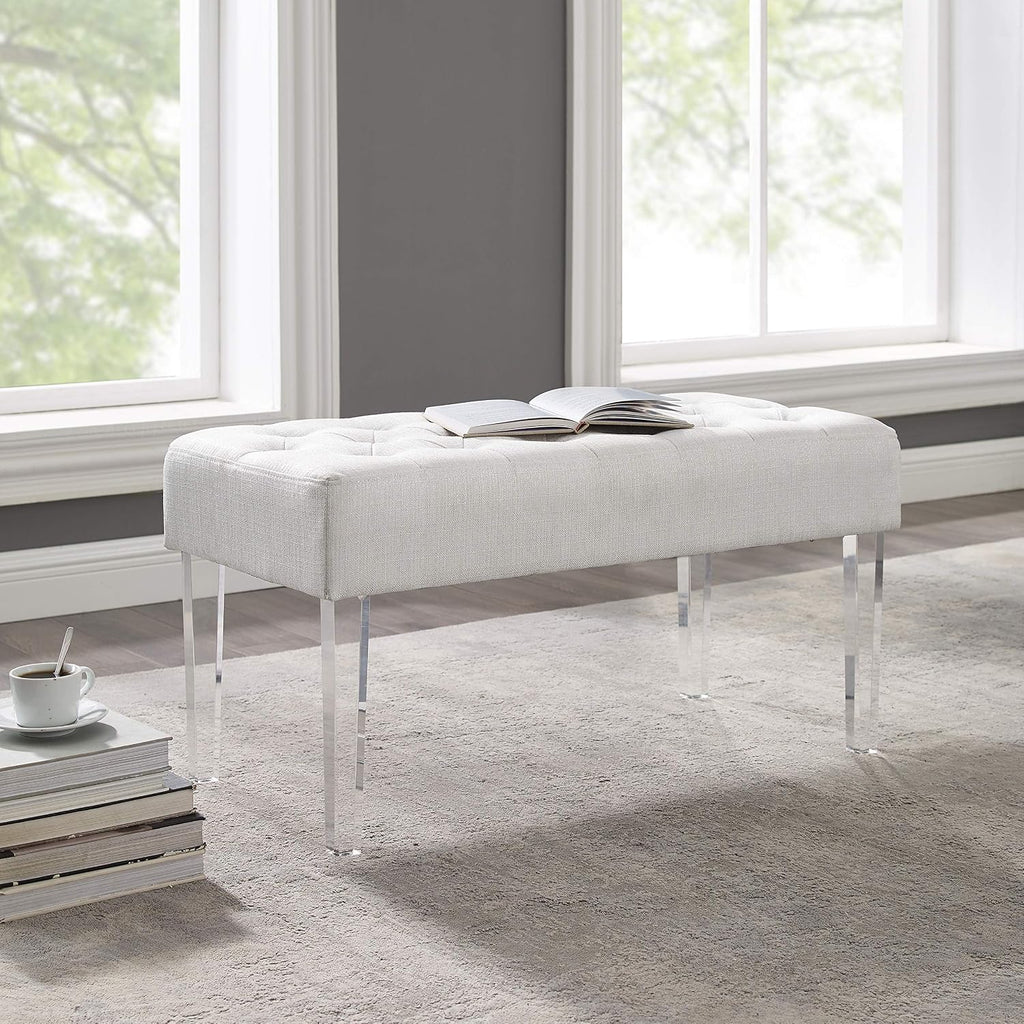 Linon Ella Glitz Acrylic Leg Bench, 35"Wx17"Dx18"H, White