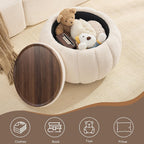 30 Inch Round Storage Ottoman Coffee Table for Living Room, Bedroom | Teddy Fabric , Anti-Slip Lid, ottoman foot rest, Pumpkin Shape
