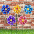 Metal Flower Wind Spinner Garden Lawn Stakes Yard Art, 27 Inch Windmill Outdoor Garden Iron Handicraft Lawn Ornament, Outside Front Metal Yard Art Decor, 5 pieces Outdoor Front Porch Patio Decorations