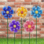 Metal Flower Wind Spinner Garden Lawn Stakes Yard Art, 27 Inch Windmill Outdoor Garden Iron Handicraft Lawn Ornament, Outside Front Metal Yard Art Decor, 5 pieces Outdoor Front Porch Patio Decorations