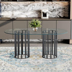 Oval Tempered Glass Dining Table for 4-8 People, 71'' Tall Kitchen Tables for Small Spaces, Modern Dinning Room Furniture, Metal Pillar Base, for Living Room, Kitchen, Dining Room, Black