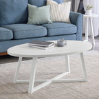 Coffee Table Set 3-Piece Oval Wood Modern | Modern 3-piece set includes oval coffee table and two round end tables. Durable MDF tops with solid rubberwood legs for
