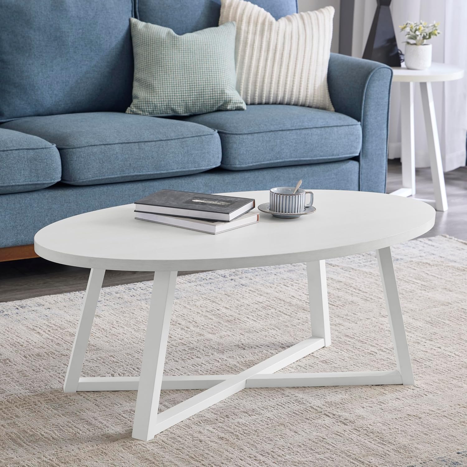 Coffee Table Set 3-Piece Oval Wood Modern | Modern 3-piece set includes oval coffee table and two round end tables. Durable MDF tops with solid rubberwood legs for