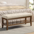 REONEY 43" End of Bed Bench, Upholstered Bedroom Storage Ottoman Bench, Entryway Shoe Bench, Padded Window Seat with Solid Wood Legs, for Living Room, Hallway, Beige Linen