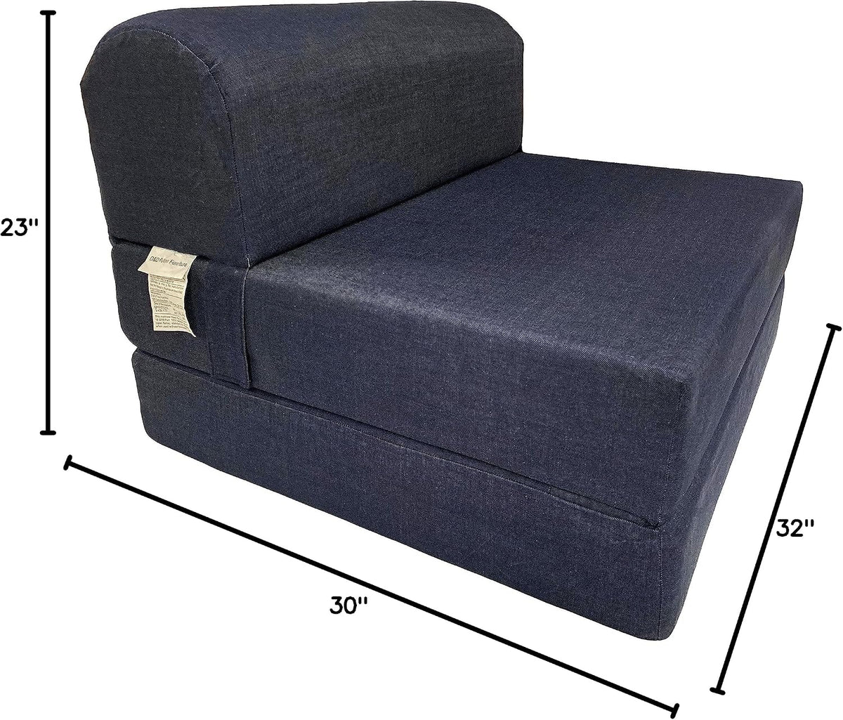 D&D Futon Furniture Sleeper Chair Folding Foam Bed, Portable Studio Guest Sofa Beds 6 x 32 x 70 Denim
