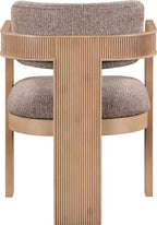 Meridian Furniture Sacha Collection Art Deco Dining Chair, Solid Fluted Wood, 22.5" W x 22" D x 31" H, Set of 2 (Brown, Natural Finish, Velvet)