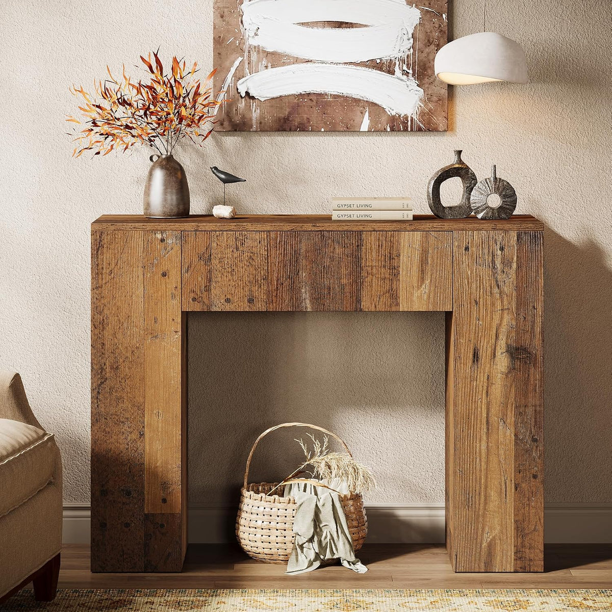 Tribesigns 39'' Farmhouse Console Table, Narrow Sofa Entryway Table with Drawer, Small Wooden Entrance Table for Living Room, Hallway, Foyer, Distressed Brown