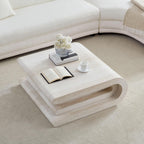 33.89" Square Faux Travertine Pattern Coffee Table for Living Room,MDF Modern Design Irregular Table with Layered Base for Office,Apartment,No Need Assembly,Beige