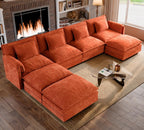 ELUCHANG 153" Oversized Modular Sectional Sofa, Comfy Chenille Cloud Couch, 7-Seater U Shaped Modern Deep Seat Sofa w/Removable Covers for Living Room, Bedroom, DIY Combination - Terracotta