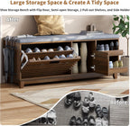Gyfimoie 2-Tier Shoe Storage Bench,47" Entryway Bench with 2 Flip Drawers & Padded Seat Cushion, Walnut Shoe Bench with Adjustable Shelves & Sliding Doors,Storage Bench for Entryway,Hallway,Bedroom