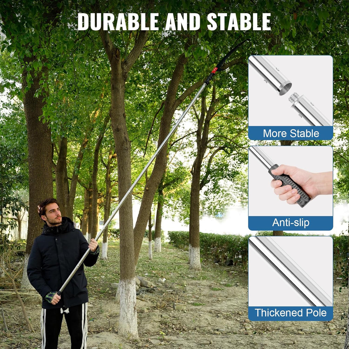 Manual Pole Saw 15ft, Lightweight Manual Stainless Steel Extension High Pole Pruning Pole Saw for Tree Trimming Branches at Forestry Yard Garden Patio