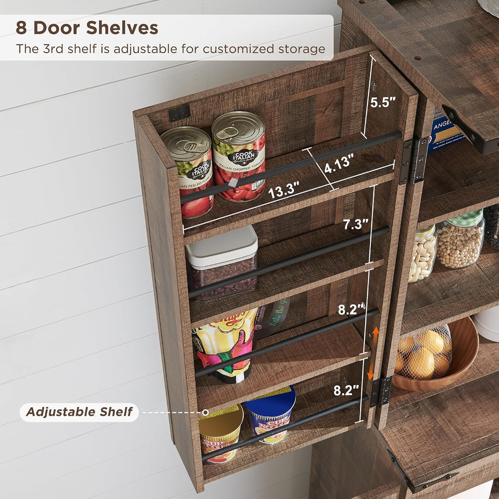 ACCOHOHO 72" Tall Wooden Pantry Storage Cabinet with Door Shelves & Drawer | Farmhouse, Barn Doors, Adjustable Shelves, Freestanding, Anti-tip Kit, for Kitchen, Dining Room, Living Room