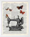 Poster Master Dictionary Art Poster - Sewing Machine Print - Sewing Art - Butterfly Art - Gift for Men, Women & Dressmaker - Chic Decor for Living Room, Bedroom or Office, 11x14 White Framed