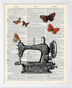 Poster Master Dictionary Art Poster - Sewing Machine Print - Sewing Art - Butterfly Art - Gift for Men, Women & Dressmaker - Chic Decor for Living Room, Bedroom or Office, 11x14 White Framed