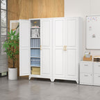 SteeLoong 75”Metal Pantry Storage Cabinet with Doors & 5 Adjustable Shelves | Kitchen Pantry Cabinet,White Kitchen Cabinet with 2 Gold Handles,Tall Cabinet for Livingroom,Pantry, Bathroom,Kitchen,Garage