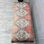 Ottoman Bench with Rug Upholstered Handmade Wood Work for Boho Farmhouse Kitchen Dining Room Entryway Footstool Livingroom Bedroom, Piano Bench, Coffee Bench (Era-62, 18x18x48)
