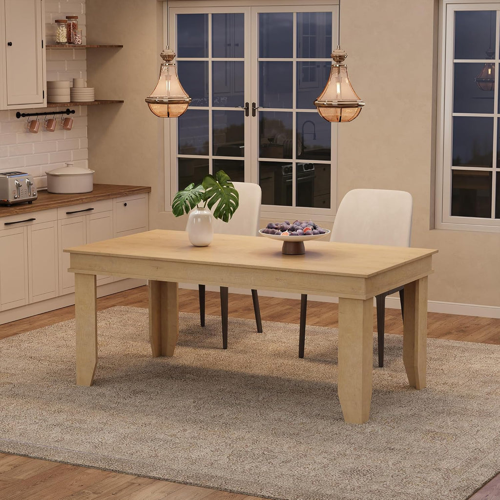 GarveeHome Farmhouse Dining Table for 4-6 People, 63 in Long Kitchen Tables with Wooden Sturdy Frame, 5 ft Large Rectangular Dinner Table for Dining Room, Kitchen, Natural, 63" Non-extendable