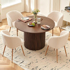 47" Round Dining Table for 4, Modern Farmhouse Kitchen Table, Walnut Wood Veneer Tabletop with Wood Strip Base, Kitchen & Dining Room Table
