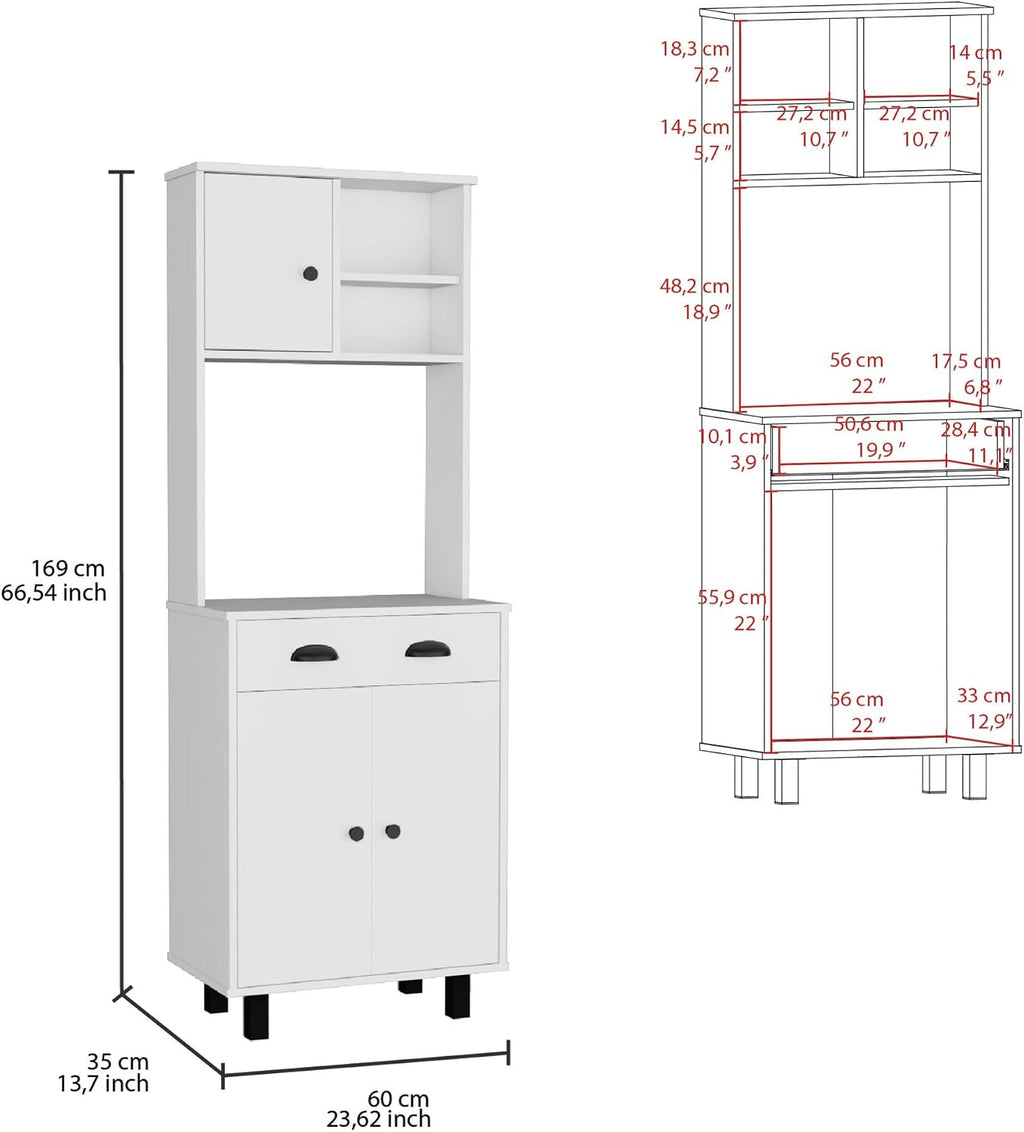 Salem Kitchen Pantry with 2 Cabinets, 2 Open Shelves, and Drawer