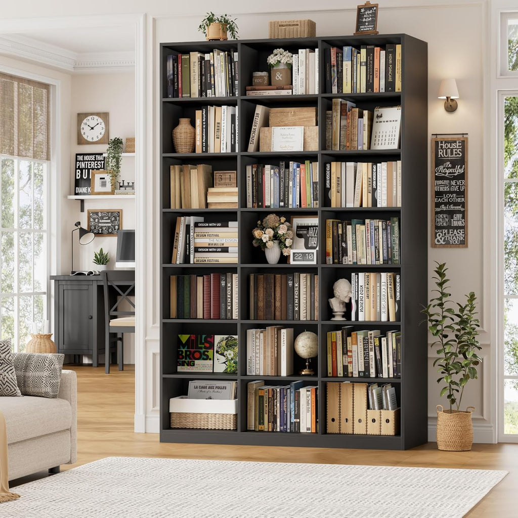 HOSTACK 86" H Triple Wide Bookshelf and Bookcase, Large Book Shelves, Black