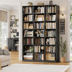 HOSTACK 86" H Triple Wide Bookshelf and Bookcase, Large Book Shelves, Black