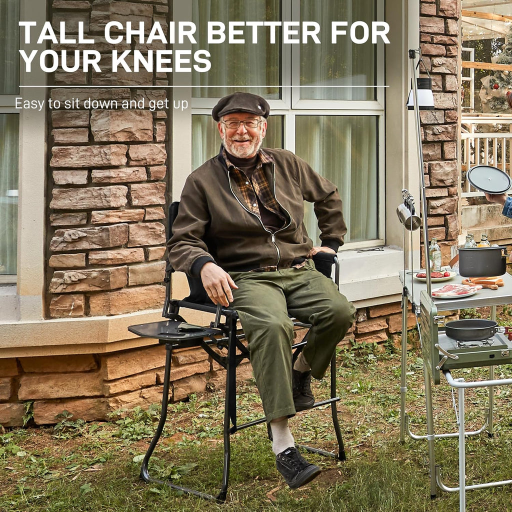 EVER ADVANCED Portable 30.7" Seat Height Tall Camping Directors Chair | Folding Chair High Foldable Bar Stool with Side Table for Makeup Artist, Sports Event, Craft Show, Supports 350LBS