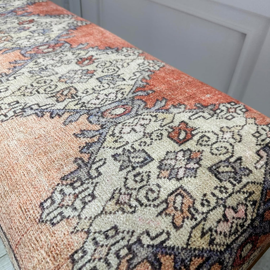 Ottoman Bench with Rug Upholstered Handmade Wood Work for Boho Farmhouse Kitchen Dining Room Entryway Footstool Livingroom Bedroom, Piano Bench, Coffee Bench (Era-62, 18x18x48)