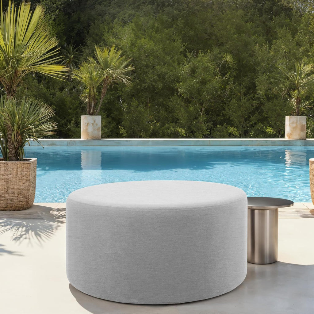 FDP 36" Round Oversized Outdoor Ottoman Featuring Sunbrella Fabric - Weather-Resistant, Fade-Resistant, Fully Assembled Patio Furniture for Backyard or Poolside Seating, 18" H - Canvas Granite