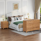 Scalloped Nightstand Set of Two for Bedroom with 2 Drawers, Modern Night Stand Set of 2 with Hidden Handle, Wooden End Table, Fluted Wood Bedside Table for Living Room, Natural Oak