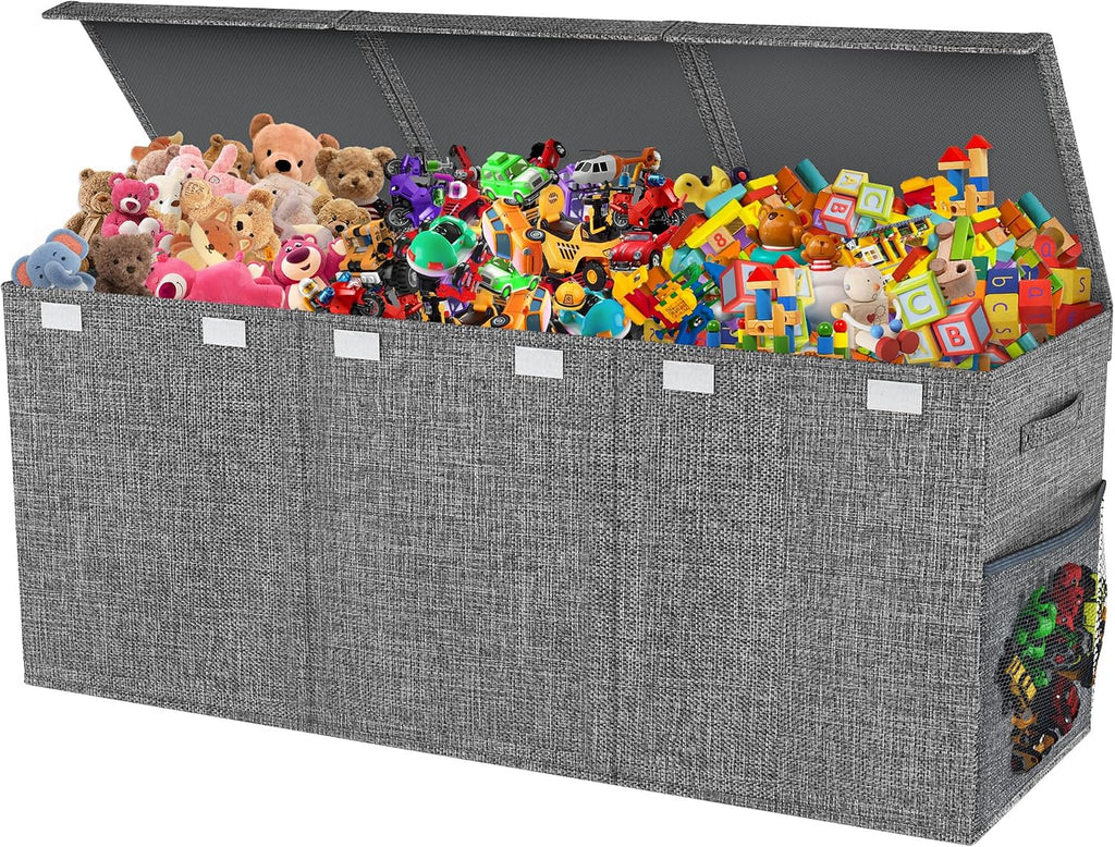 Extra Large Toy Box with Lids, Large Storage Chest Organizer, 40"x14"x16" | Collapsible Sturdy Kids Toy Chest Bins with Dividers for Boys Girls, Nursery Bedroom Playroom Organization, Gray
