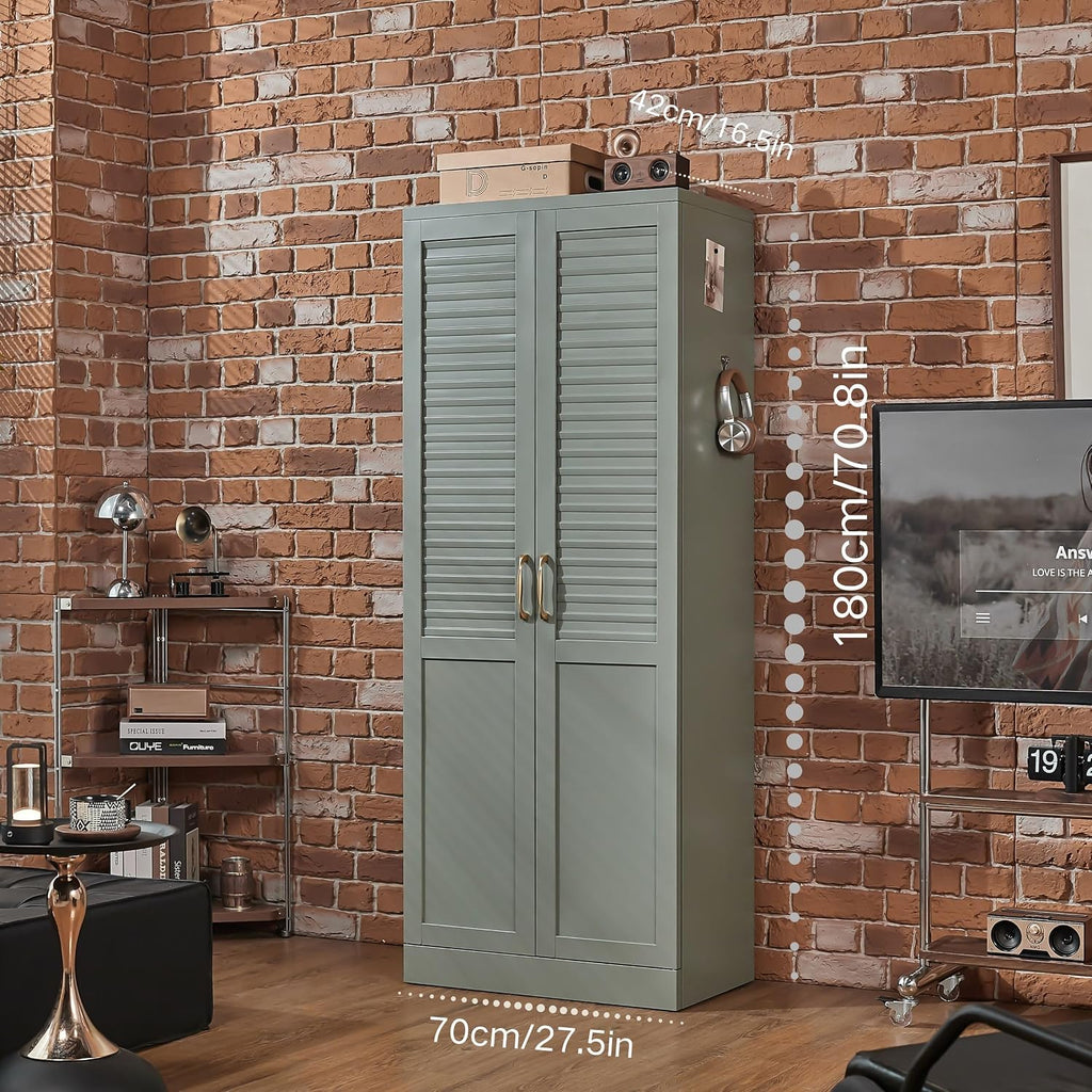 71" Tall Metal Pantry Cabinet, Freestanding Kitchen Storage with Adjustable Shelves, Modern Steel Cabinet for Home