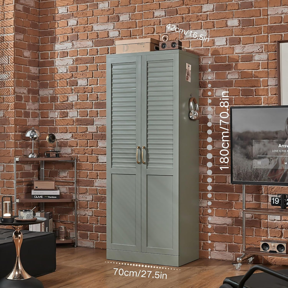 71" Tall Metal Pantry Cabinet, Freestanding Kitchen Storage with Adjustable Shelves, Modern Steel Cabinet for Home