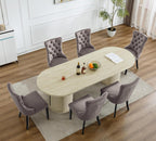 63"-94" Large Oval Extendable Dining Table for 6 8 10, Faux Travertine Expandable Kitchen Table with 2 Storage Base & Sliding Doors, Modern Farmhouse Dining Table for Dinner Party Family Gathering