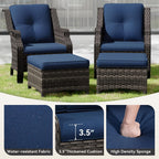 Outdoor Wicker Ottoman Set of 2, Patio Swivel Rattan Ottoman with Thick Cushions, Ideal for Backyard, Garden, Poolside, Blue
