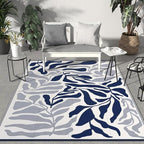 GENIMO Outdoor Rug 6' x 9' Waterproof for Patio Clearance, Reversible Plastic Straw Camping Carpet, Lightweight Rugs Mats for Rv, Backyard, Deck, Porch, Picnic, Beach, Balcony, Blue & White