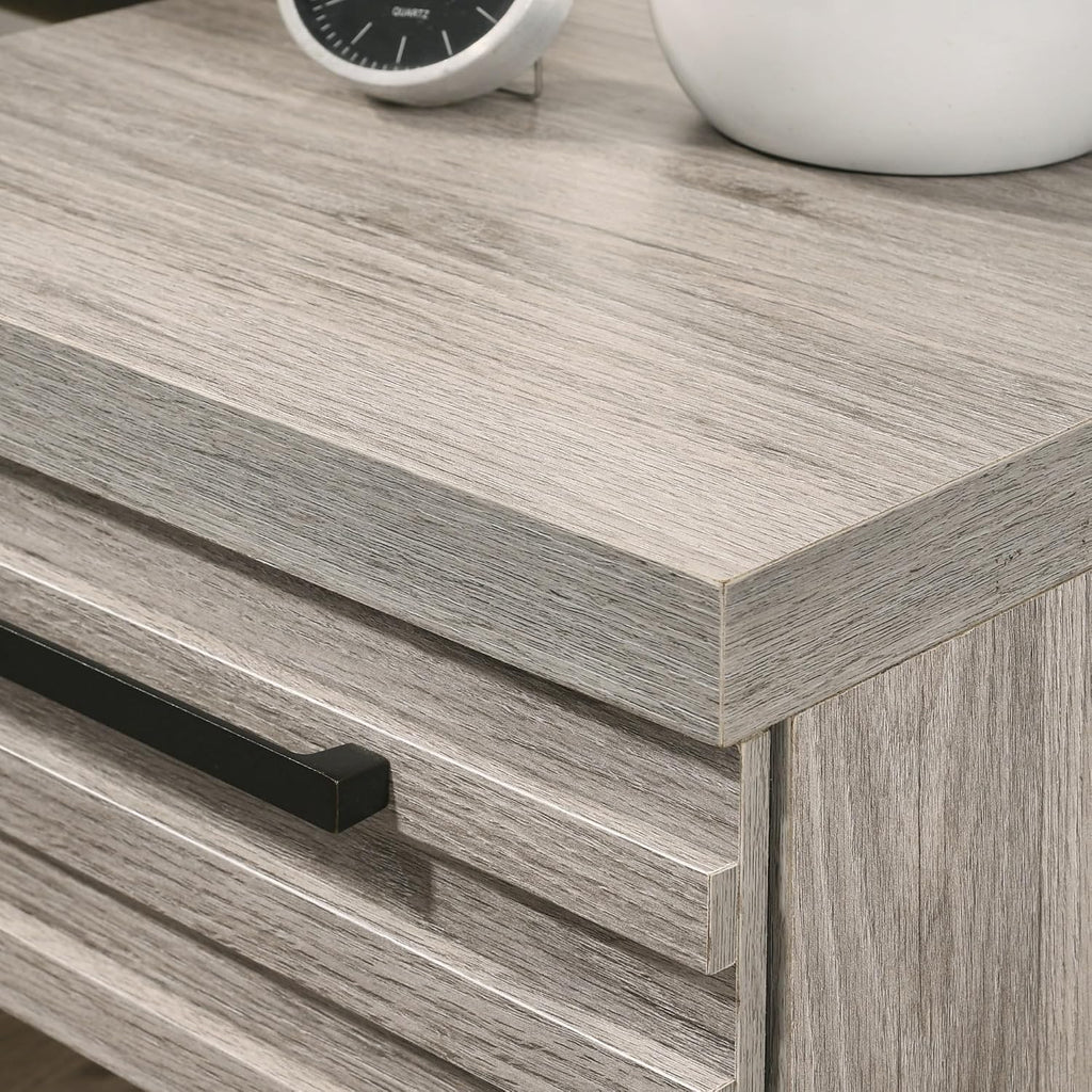 Contemporary Nightstand with Metal Base, One Size, Weathered Gray,for Small Spaces