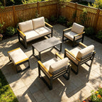 IDEALHOUSE Outdoor 2 Pieces Aluminum Patio Ottoman, Outdoor Footstool with Seat Cushions, Small Metal Outdoor Chairs for Balcony, Garden, Deck, Backyard,Beige